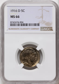 1916-D 5C Buffalo Nickel NGC MS66