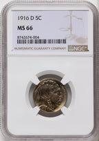 1916-D 5C Buffalo Nickel NGC MS66