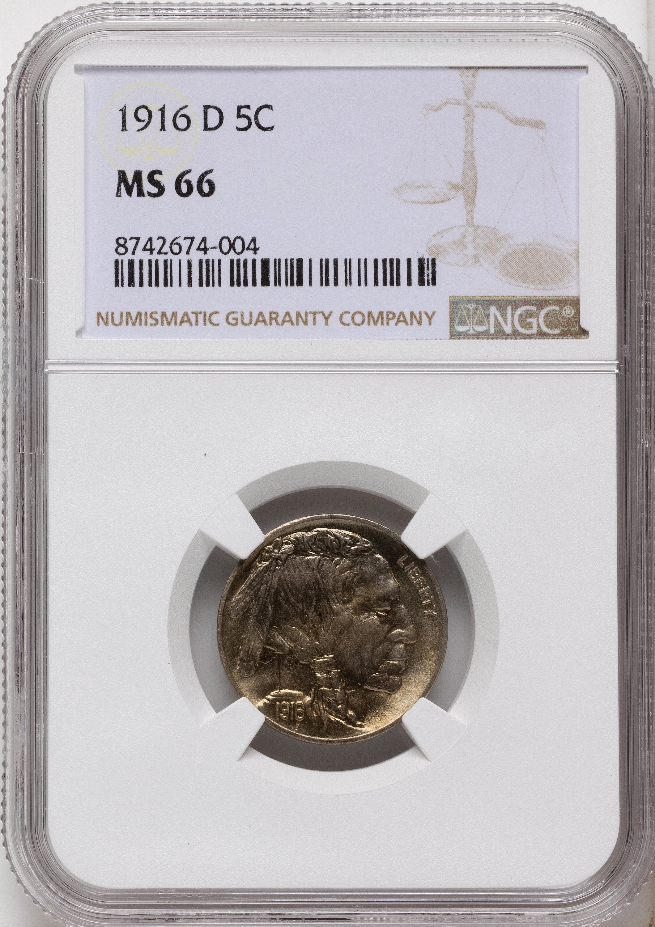 1916-D 5C Buffalo Nickel NGC MS66