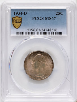 1934-D 25C Medium Motto Washington Quarter PCGS MS67