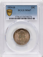 1934-D 25C Medium Motto Washington Quarter PCGS MS67