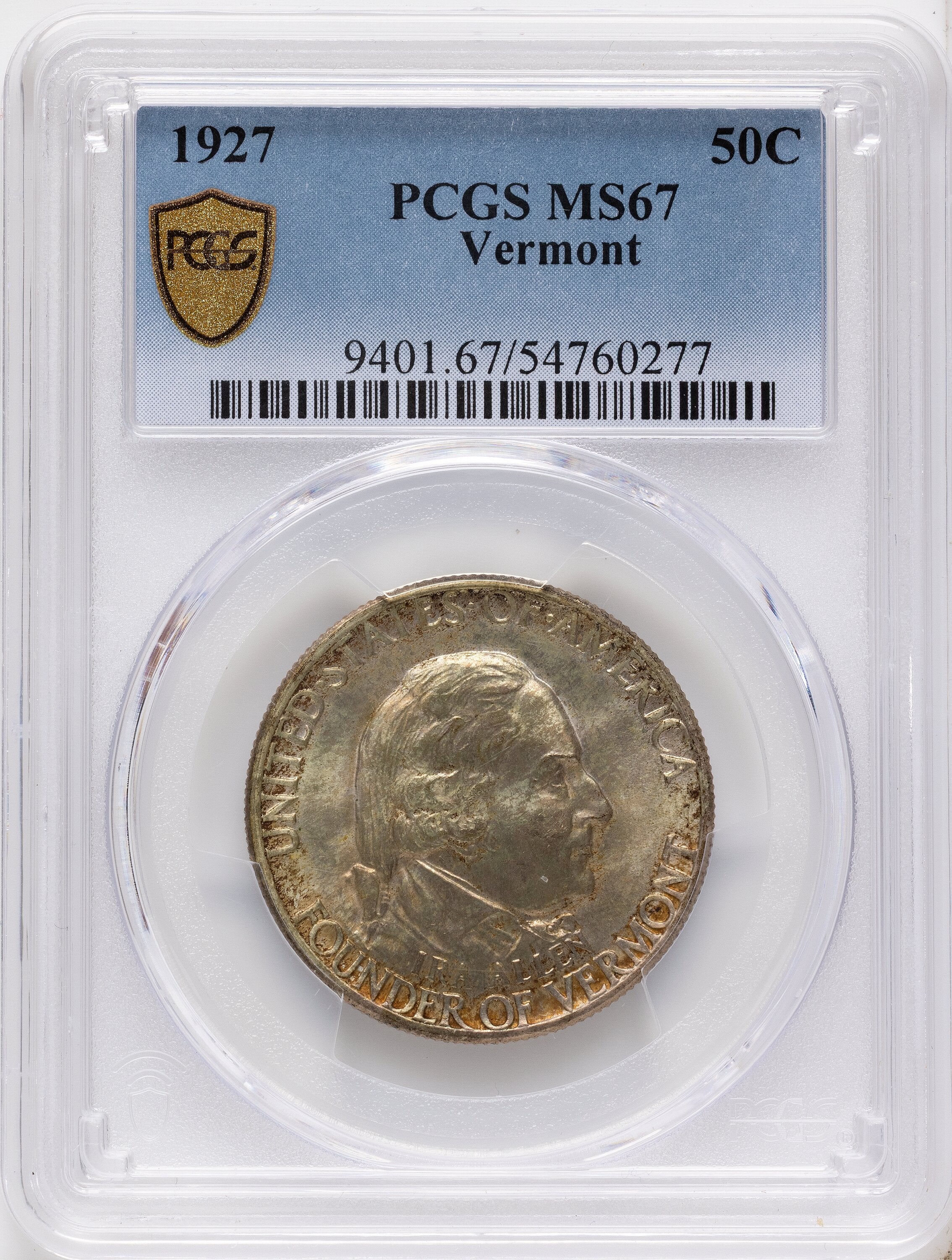 1927 50C Vermont Commemorative Silver PCGS MS67