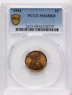 1934 1C RD Lincoln Cent PCGS MS68