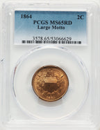 1864 Large Motto RD Two Cent Pieces PCGS MS65