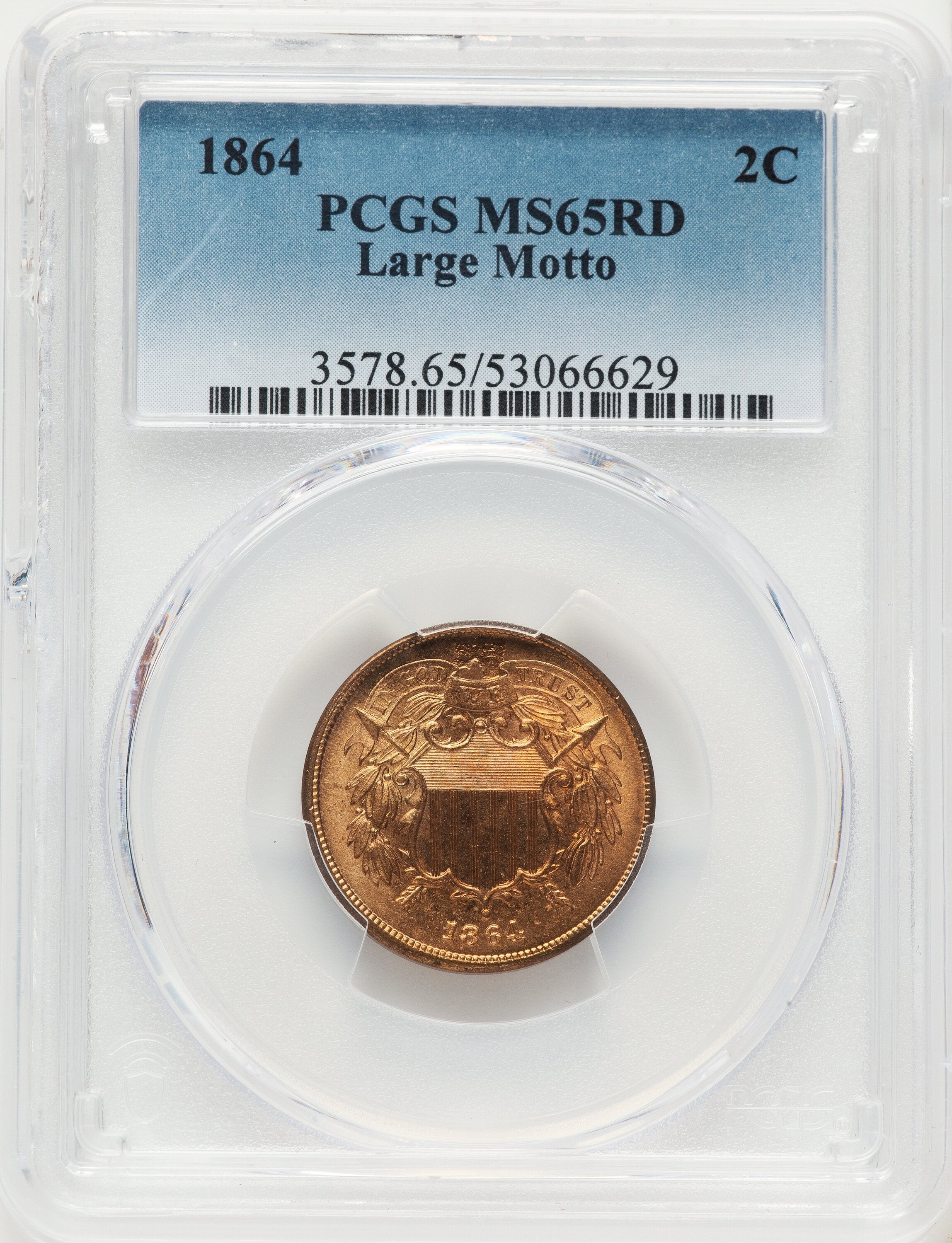 1864 Large Motto RD Two Cent Pieces PCGS MS65