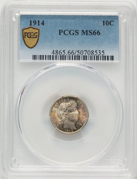 1914 10C Barber Dime PCGS MS66