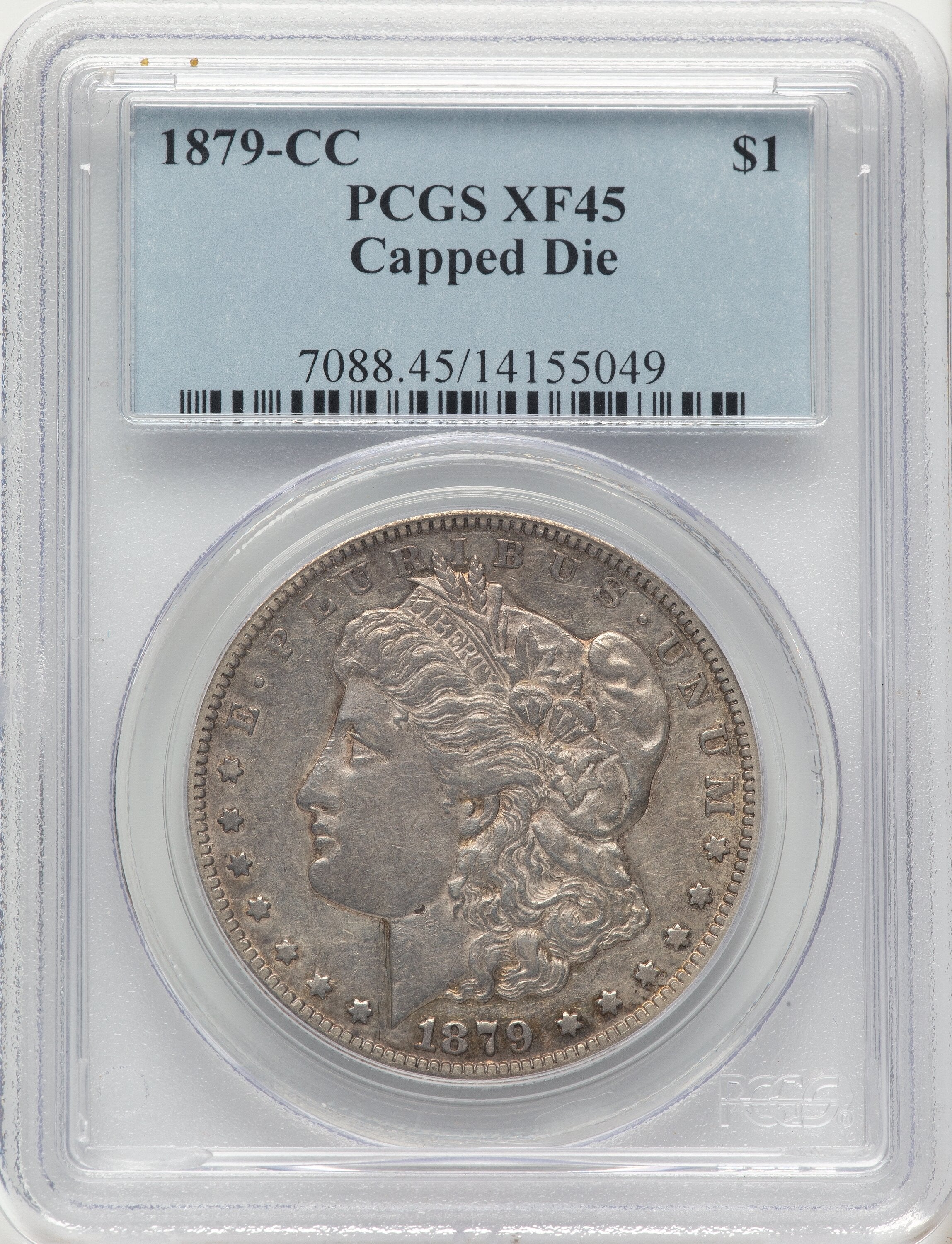1879-CC CAPPED DIE Blue Label Morgan Dollar PCGS XF45