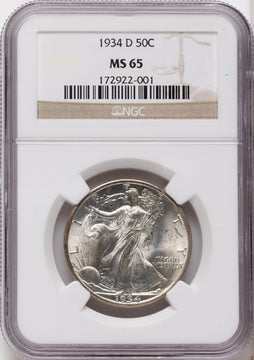 1934-D 50C Walking Liberty Half Dollar NGC MS65