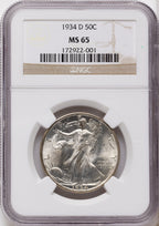 1934-D 50C Walking Liberty Half Dollar NGC MS65