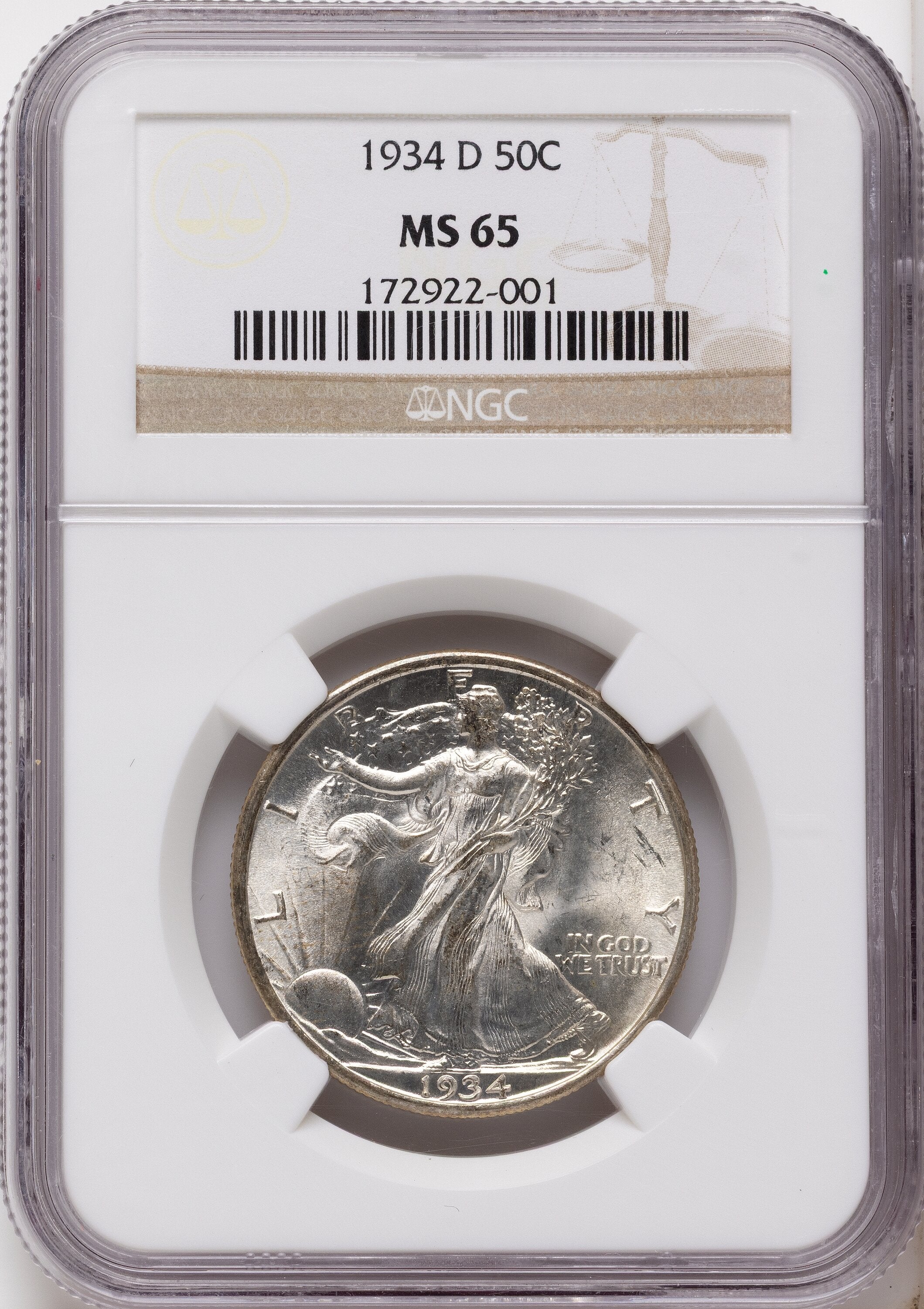 1934-D 50C Walking Liberty Half Dollar NGC MS65