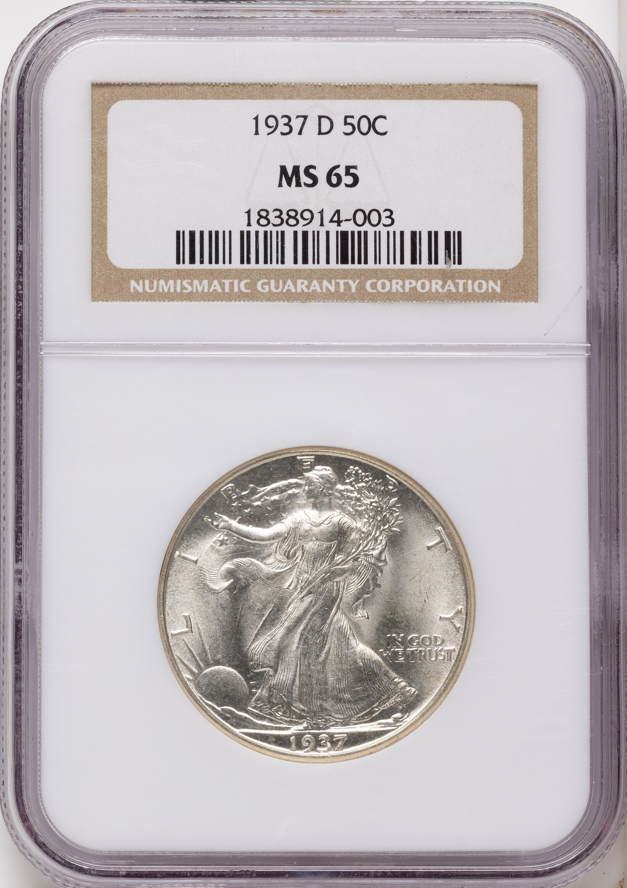 1937-D 50C Walking Liberty Half Dollar NGC MS65