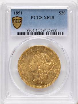 1851 $20 Liberty Double Eagle PCGS XF45