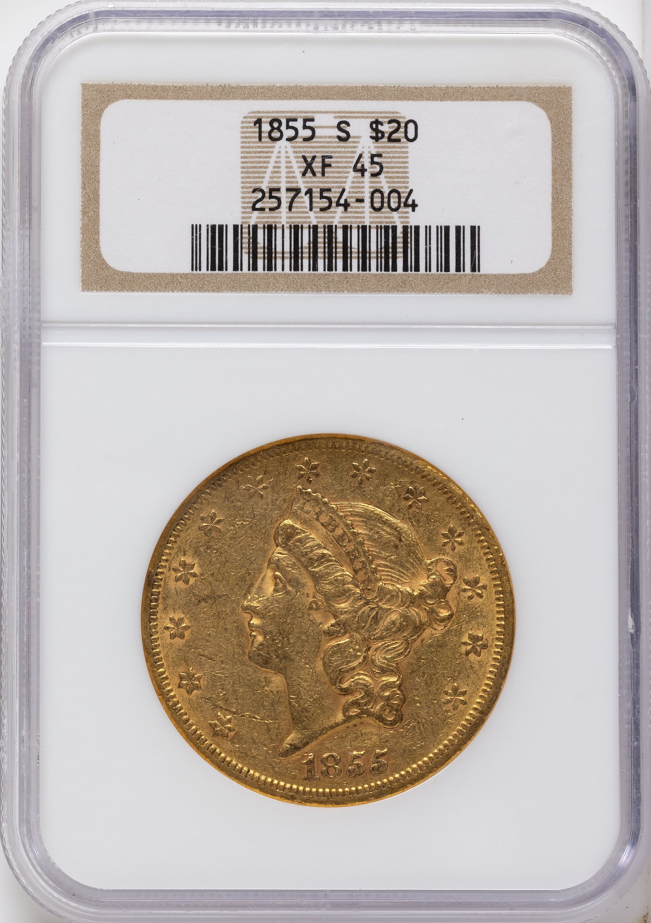 1855-S $20 Liberty Double Eagle NGC XF45