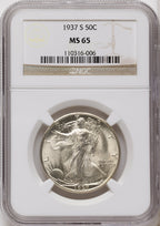 1937-S 50C Walking Liberty Half Dollar NGC MS65