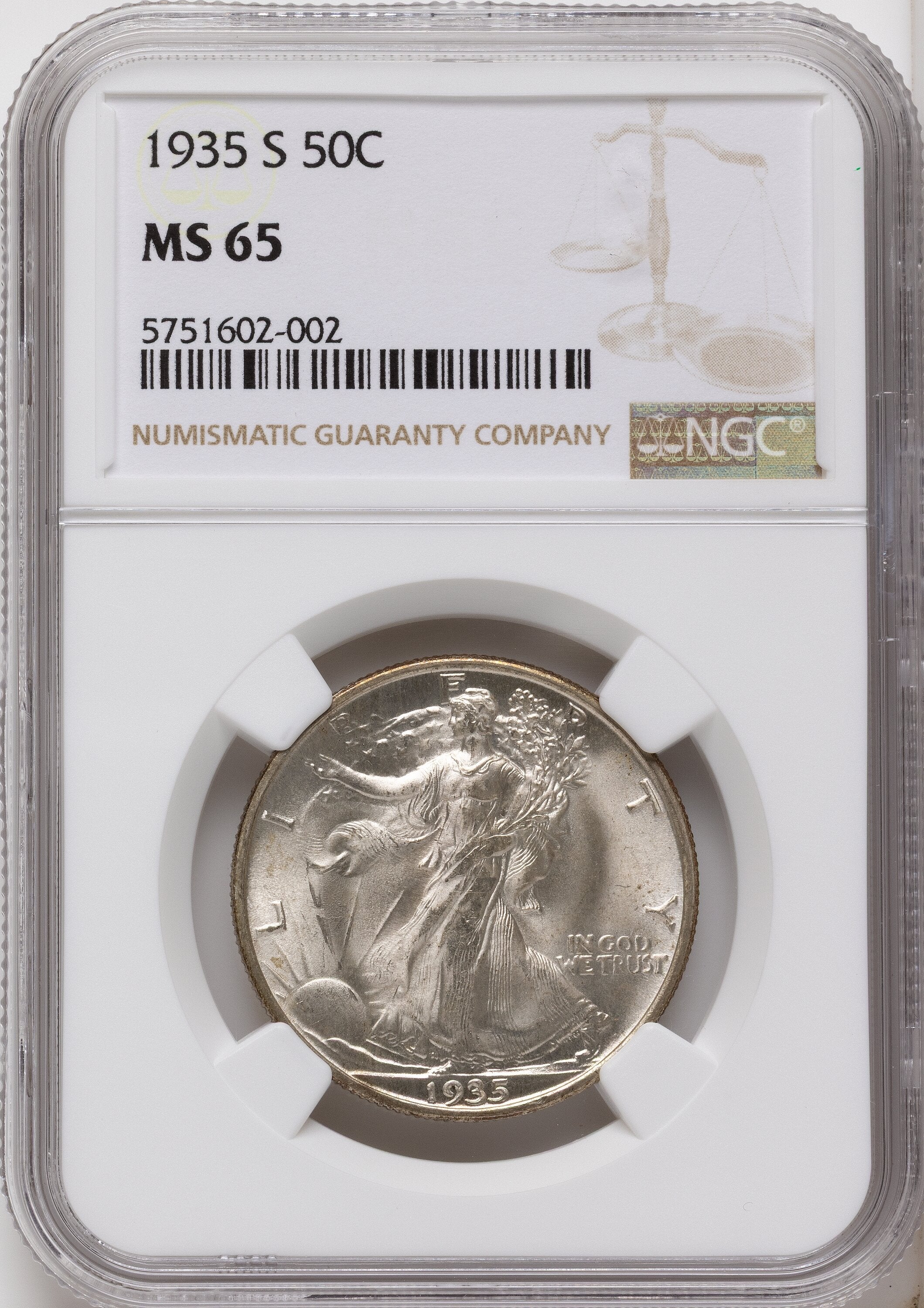 1935-S 50C Walking Liberty Half Dollar NGC MS65