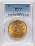 1873 $20 OPEN 3 Liberty Double Eagle PCGS MS61