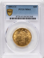1891-CC $10 Liberty Eagle PCGS MS61