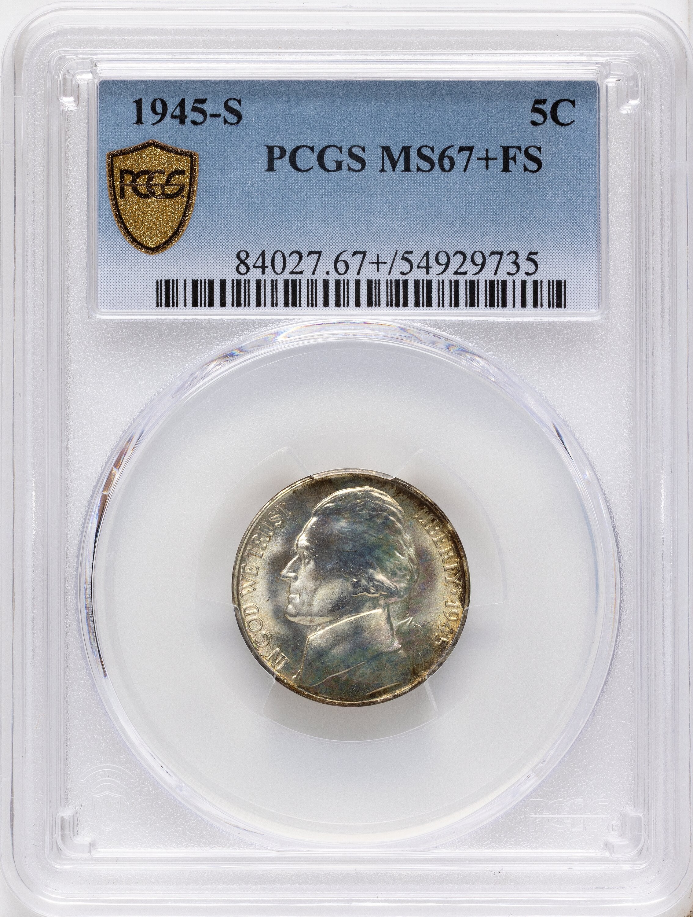 1945-S 5C FS Jefferson Nickel PCGS MS67+