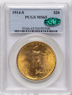 1914-S $20 CAC Blue Label Saint-Gaudens Double Eagle PCGS MS65