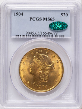 1904 $20 Liberty CAC Liberty Double Eagle PCGS MS65