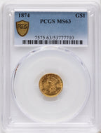 1874 G$1 Gold Dollar PCGS MS63
