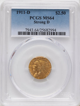 1911-D $2.50 Indian Quarter Eagle PCGS MS64
