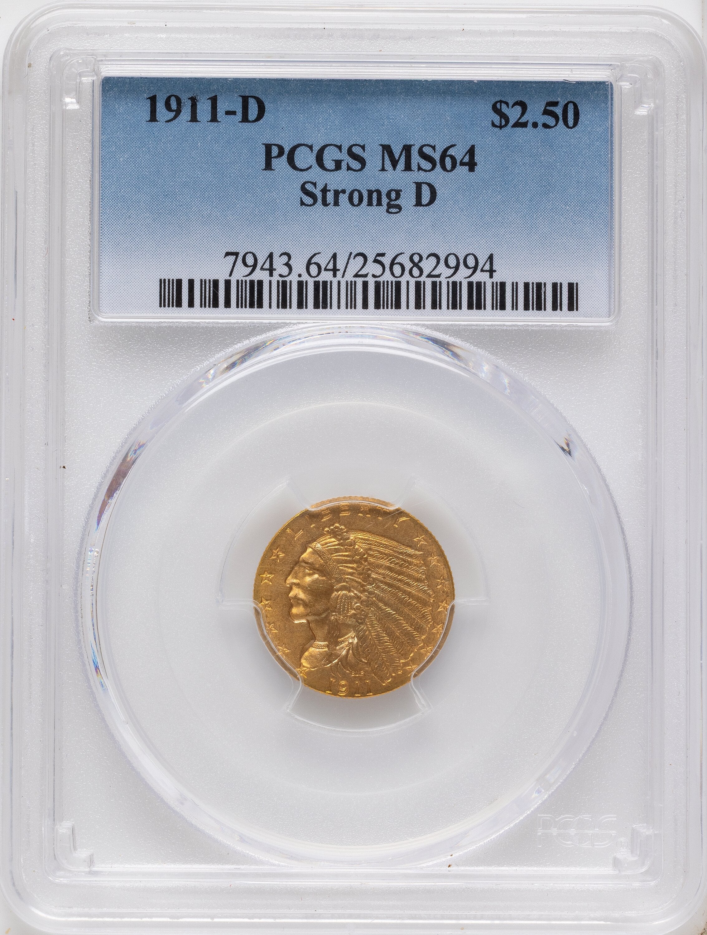 1911-D $2.50 Indian Quarter Eagle PCGS MS64