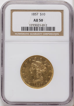 1857 $10 Liberty Eagle NGC AU50