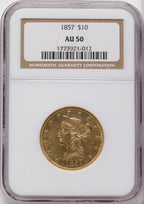 1857 $10 Liberty Eagle NGC AU50