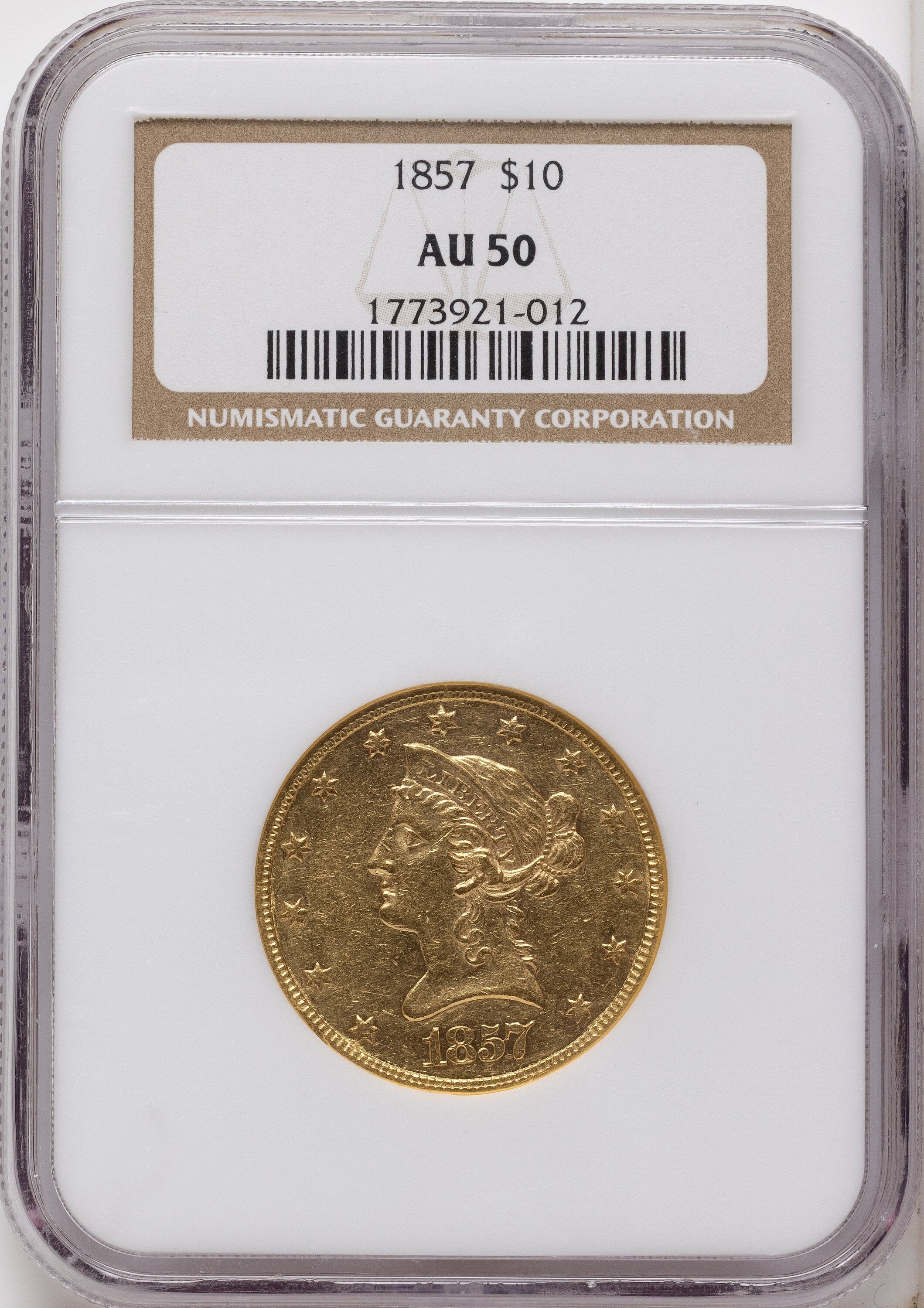 1857 $10 Liberty Eagle NGC AU50