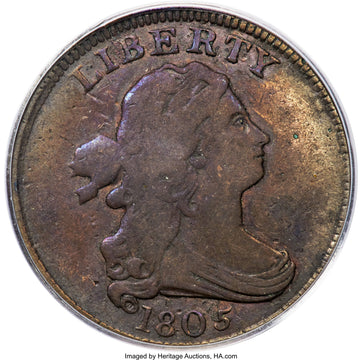 1805 1/2 C Small 5 Stems C-3 BN Half Cent PCGS 15
