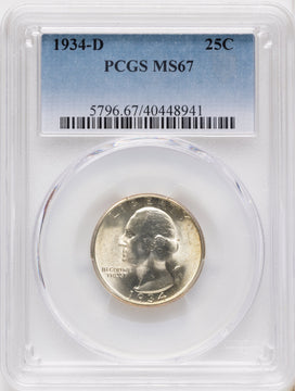 1934-D 25C Medium Motto Washington Quarter PCGS MS67