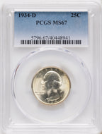 1934-D 25C Medium Motto Washington Quarter PCGS MS67