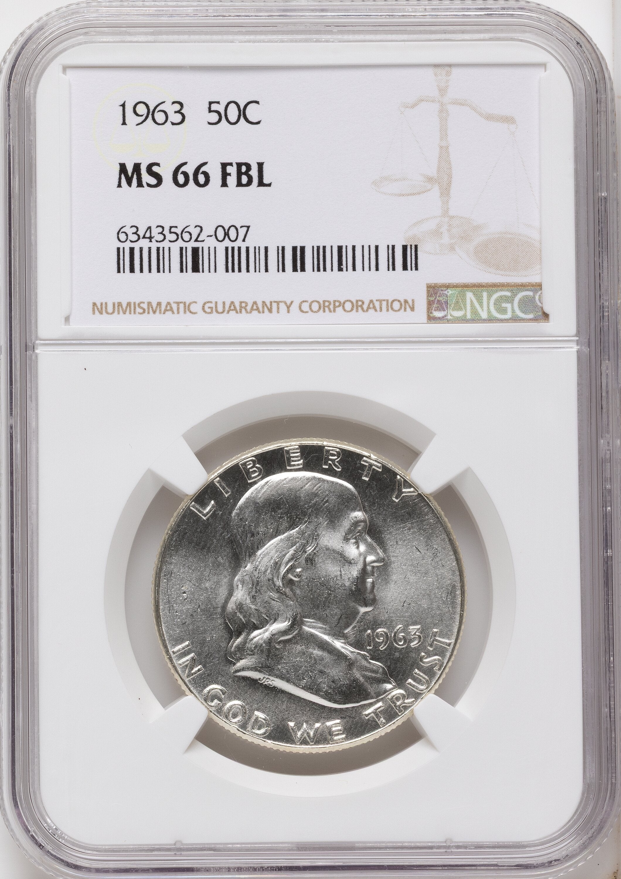 1963 50C FL Franklin Half Dollar NGC MS66