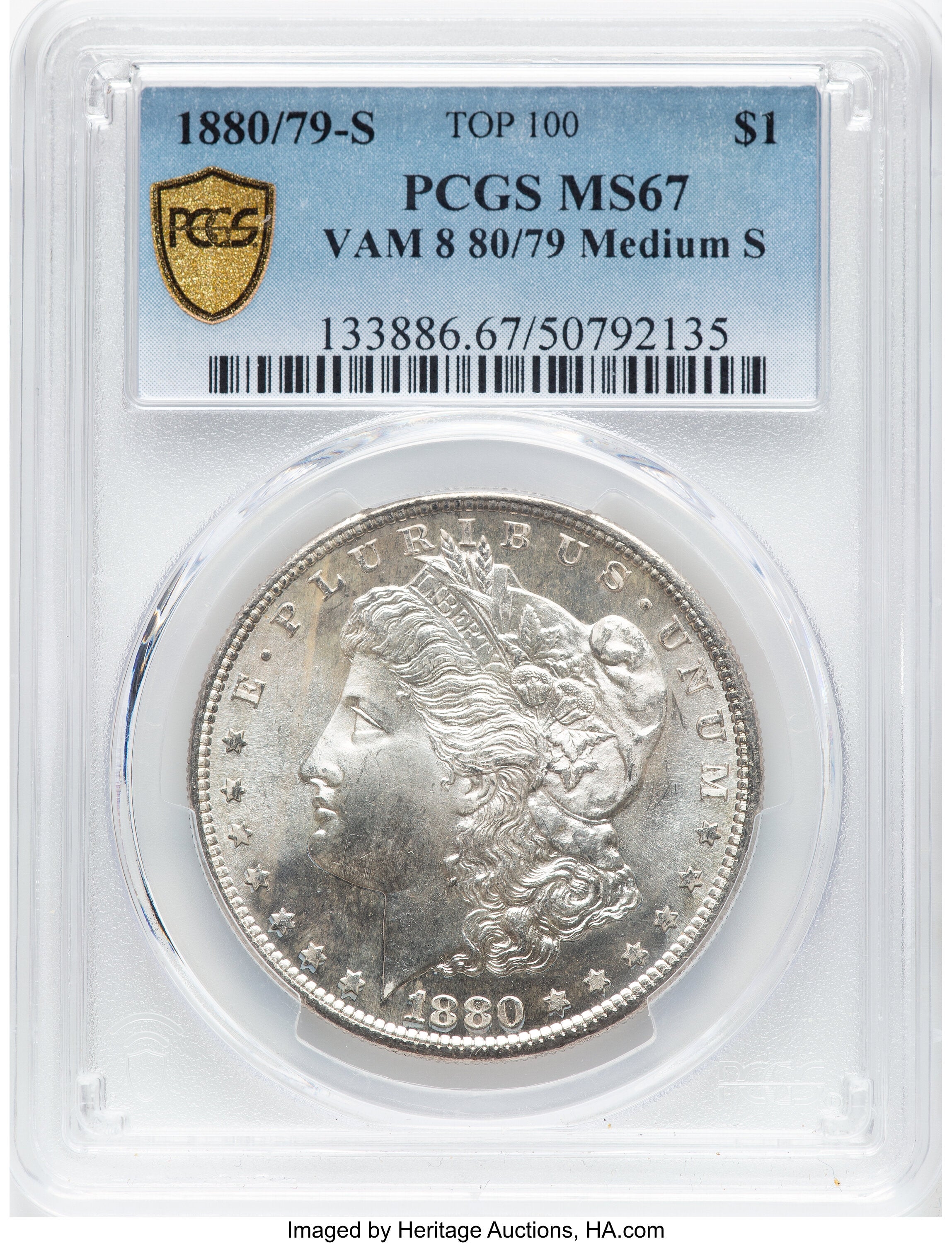 1880/79-S $1 VAM-8 Medium S Morgan Dollar PCGS MS67