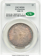 1896 $1 VAM 19 8 in Denticle Morgan Dollar CACG MS66