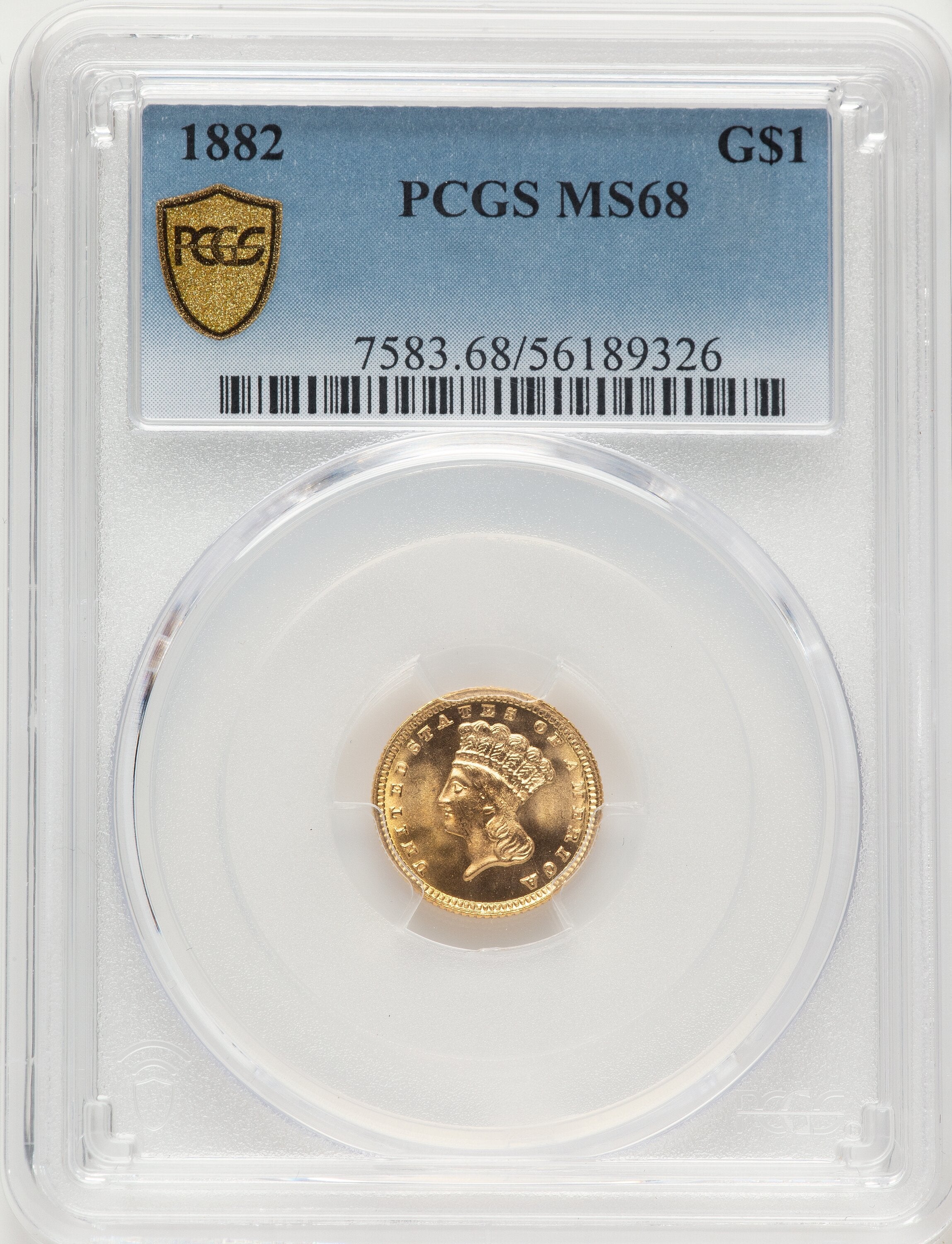 1882 G$1 Gold Dollar PCGS MS68