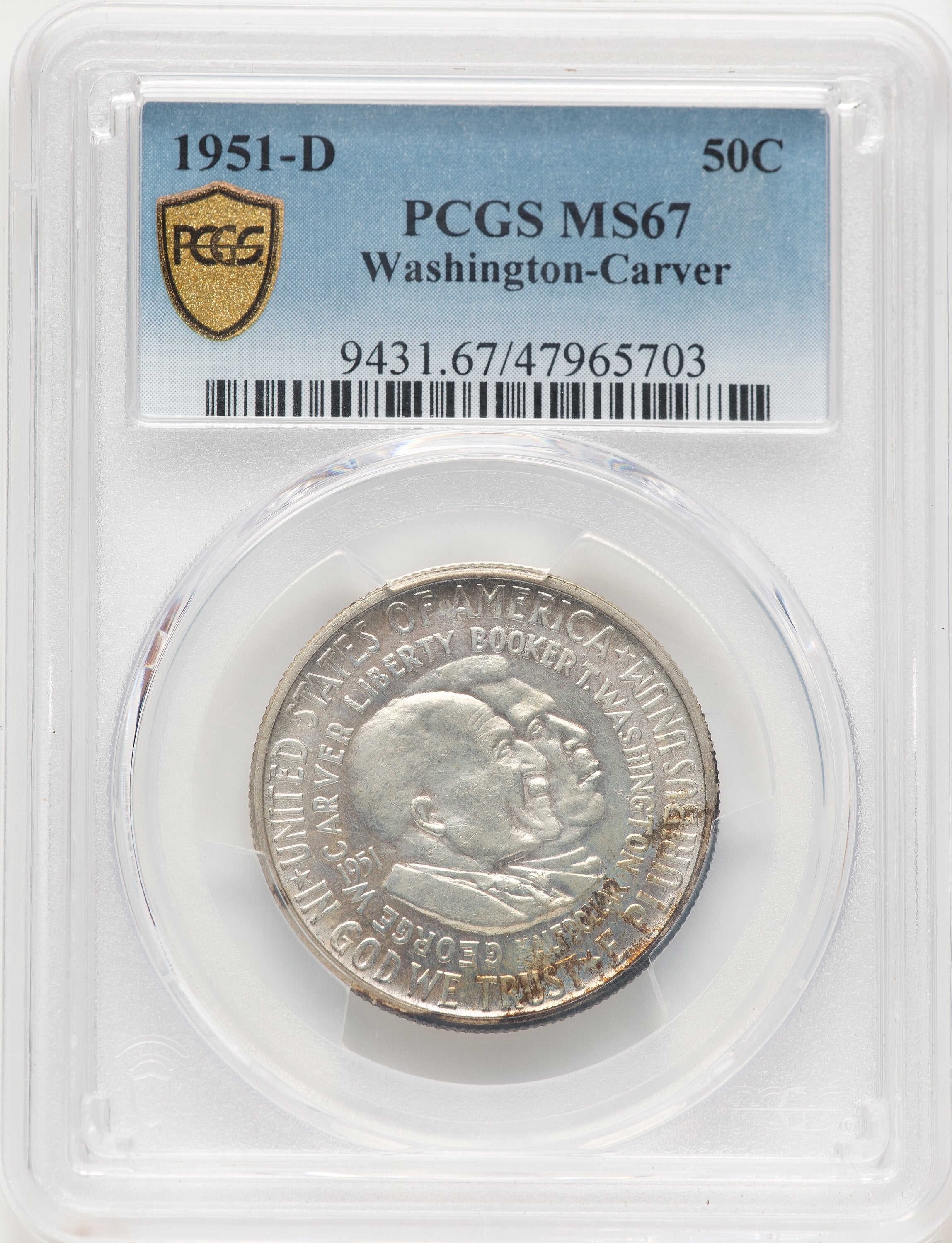 1951-D 50C Washington-Carver Commemorative Silver PCGS MS67