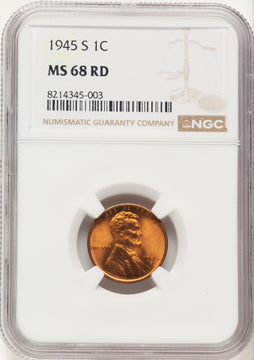 1945-S 1C RD Lincoln Cent NGC MS68