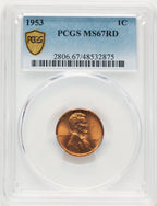 1953 1C RD Lincoln Cent PCGS MS67