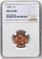 1954 1C RD Lincoln Cent NGC MS67