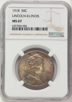 1918 50C Lincoln Commemorative Silver NGC MS67