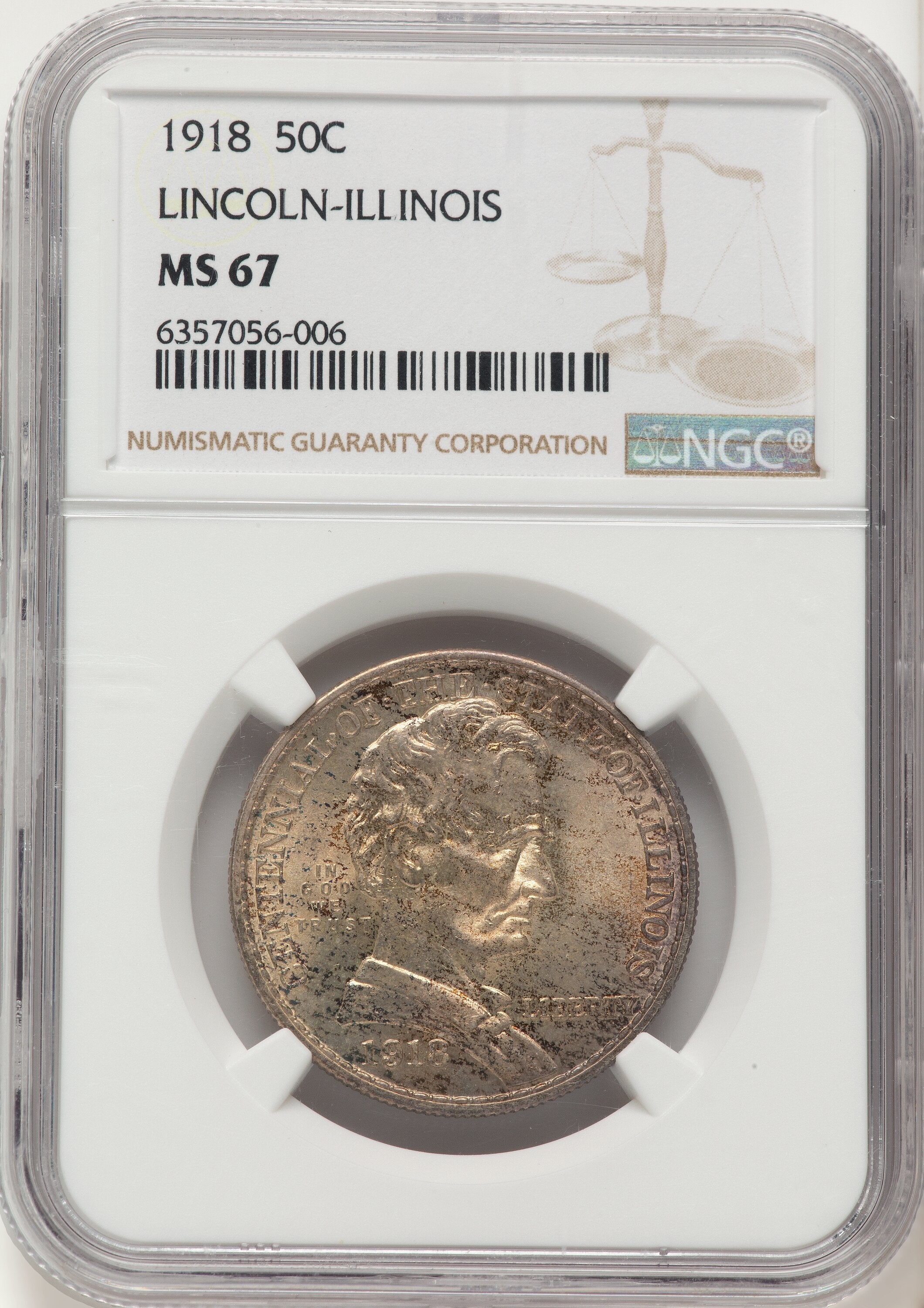 1918 50C Lincoln Commemorative Silver NGC MS67