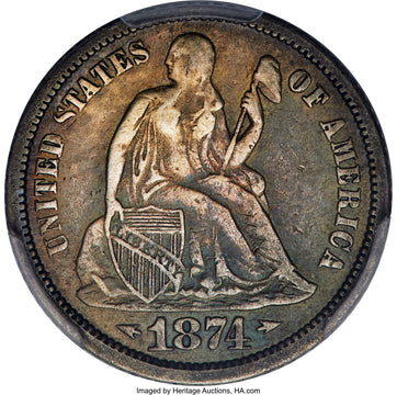 1874-CC 10C F-101 Genuine Seated Dime Genuine PCGS VF20