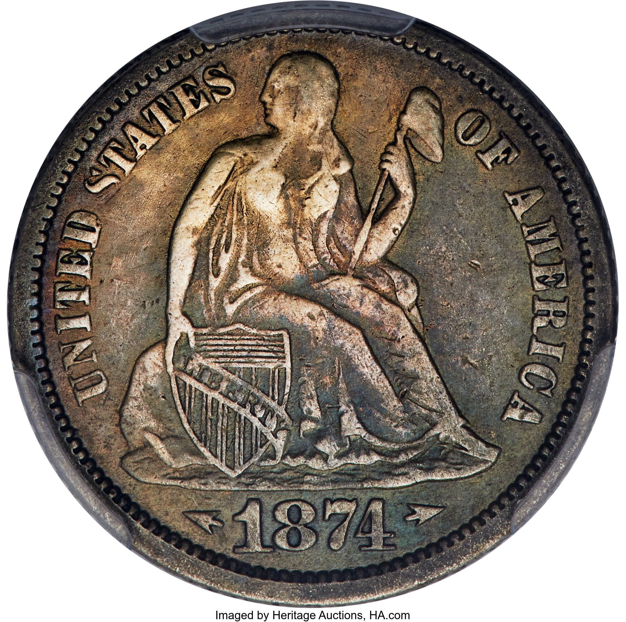 1874-CC 10C F-101 Genuine Seated Dime Genuine PCGS VF20