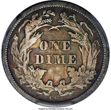 1874-CC 10C F-101 Genuine Seated Dime Genuine PCGS VF20