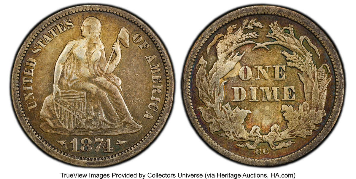 1874-CC 10C F-101 Genuine Seated Dime Genuine PCGS VF20