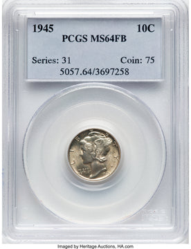 1945 10C FB Mercury Dime PCGS MS64