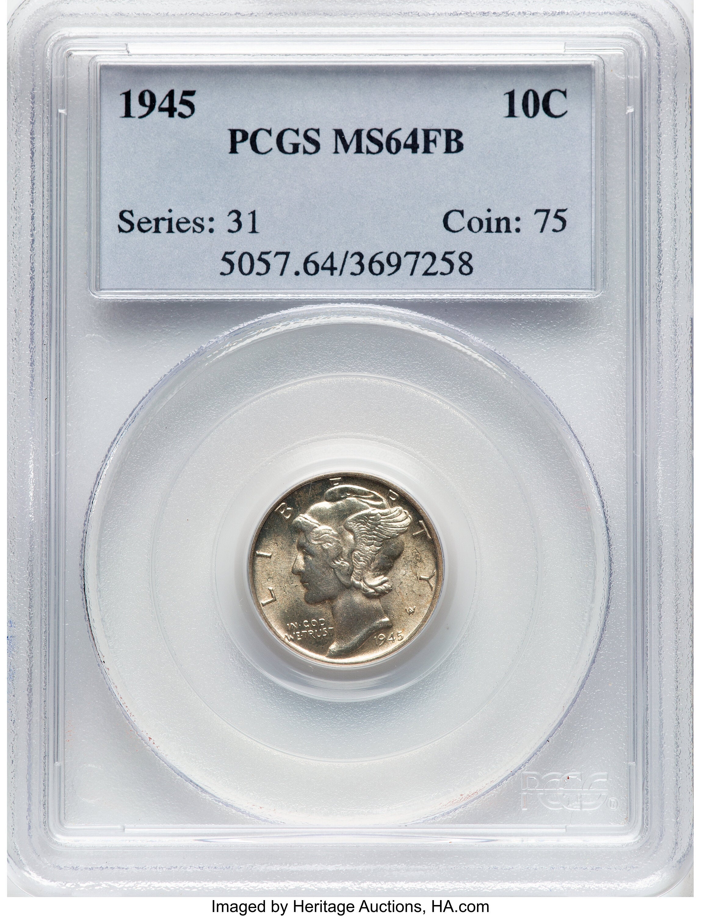 1945 10C FB Mercury Dime PCGS MS64
