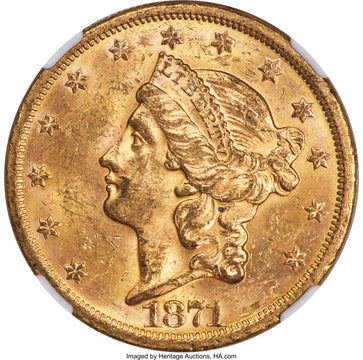 1871-S $20 Liberty Double Eagle NGC MS62
